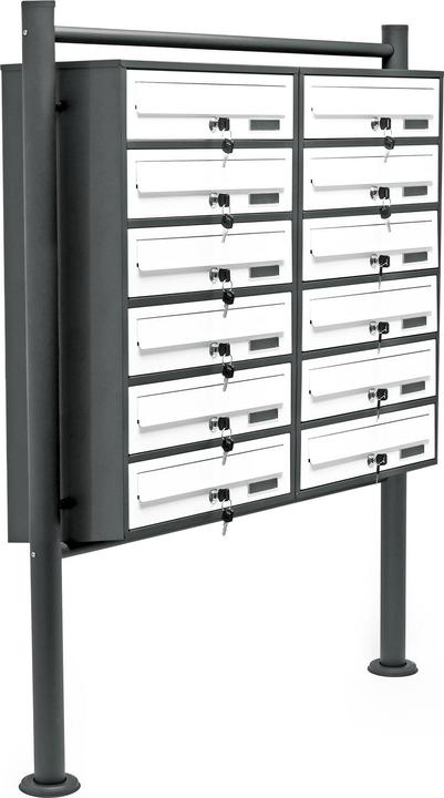 Produktbild Wiltec 12er Briefkastenanlage Anthrazit/Weiss 898x270x1500 mm Standbriefkasten