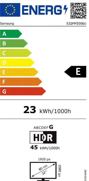 Label énergétique Samsung LS27FM501EUXEN 27inch Smart, LS27FM501EUXEN (1920 x 1080 pixels, 32")
