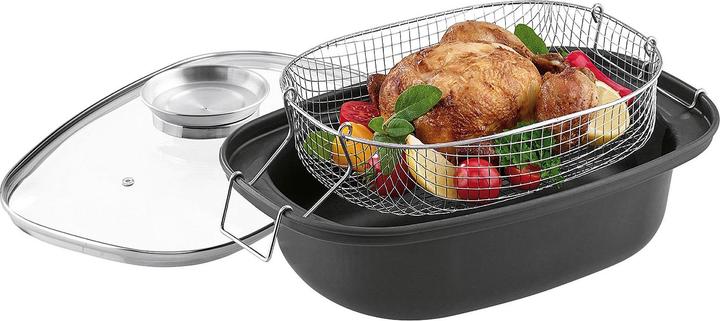 Produktbild GSW Aromabräter mit Drahteinsatz 39 x 25 cm - 4 Liter (Bräter + Schmortopf, Carbonstahl)