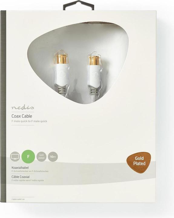 Image du produit Nedis Câble de satellite et d'antenne - connecteur rapide F - 10 m - rond - 75 ohms - PVC/métal - blanc (75 dB, Câble d'antenne)
