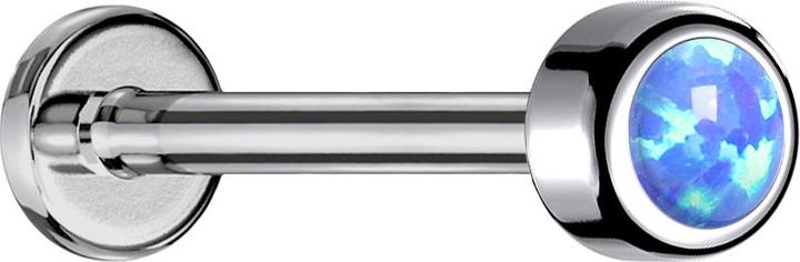 Produktbild Star Piercing Micro Labret Innengewinde silber Zylinder mit Opal hellblau (Titan G23, ohne Messing)
