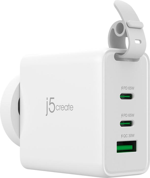 Actual product image j5Create 65W GaN USB-C 3-Port Traveler Charger with changeable AC plugs and USB-C cable, Indoor, AC (65 W)