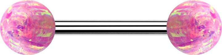 Actual product image Star Piercing Barbell silver with two balls opal pink (Surgical steel 316L)