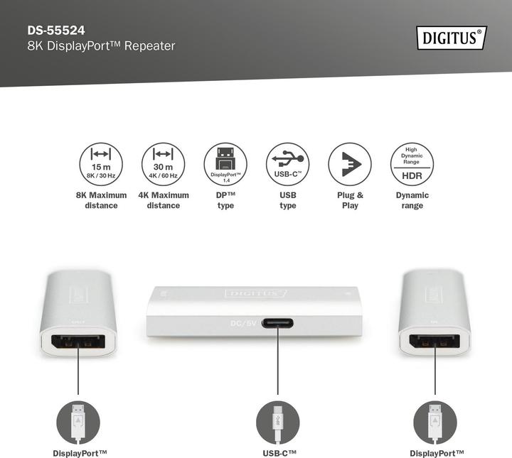 Produktbild Digitus 8K DisplayPort Repeater (2.30 cm)