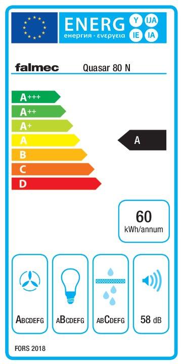 Energy Label Falmec Quasar Design 80 N black (Wall hood)