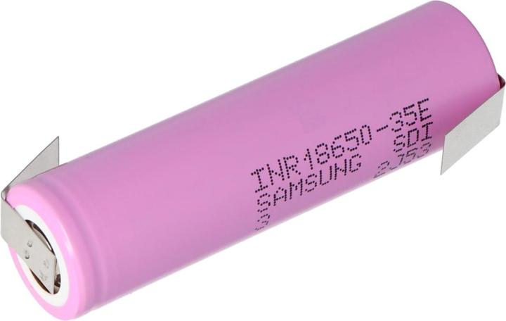 Actual product image Samsung Battery INR18650-35E flat positive pole selectable with or without solder tags (1 pcs., 18650, 3500 mAh)
