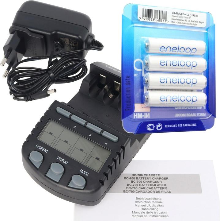 Image du produit AccuCell Panasonic Eneloop CASE avec 2x piles rechargeables Mignon AA et 1 chargeur LCD (4 pcs, AA, 3000 mAh, Piles rechargeables + chargeur)