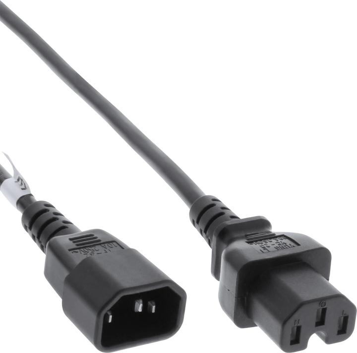 Produktbild InLine 20er Bulk-Pack ® Netzkabelverlängerung, Warmgerätestecker gerade C15 auf Buchse gerade C14, 3m (3 m, C14)