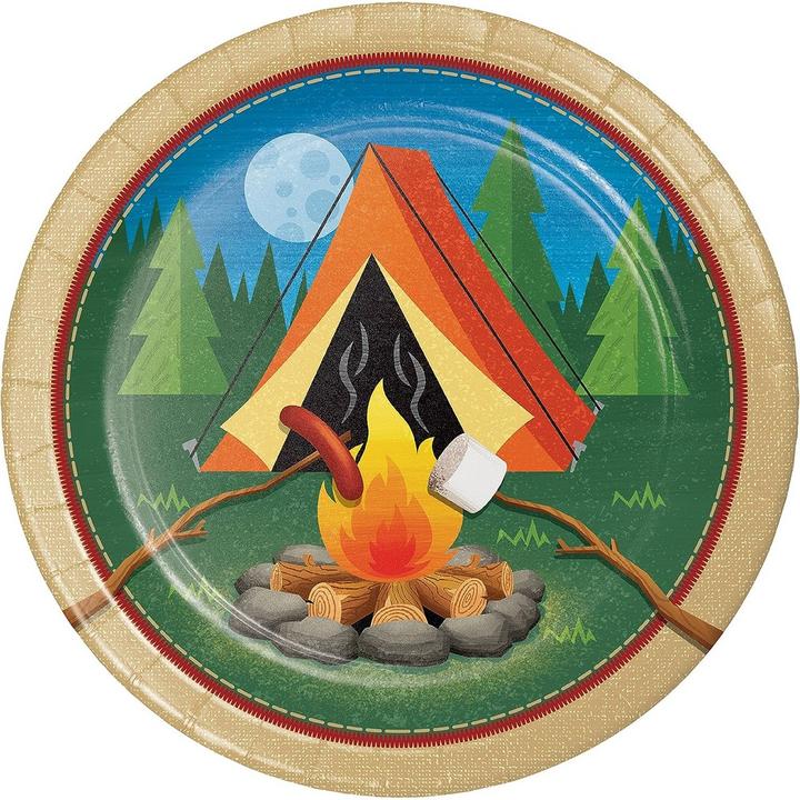 Actual product image Creative Party Paper Camping Birthday Party Plates (Pack of 8) (8 x)