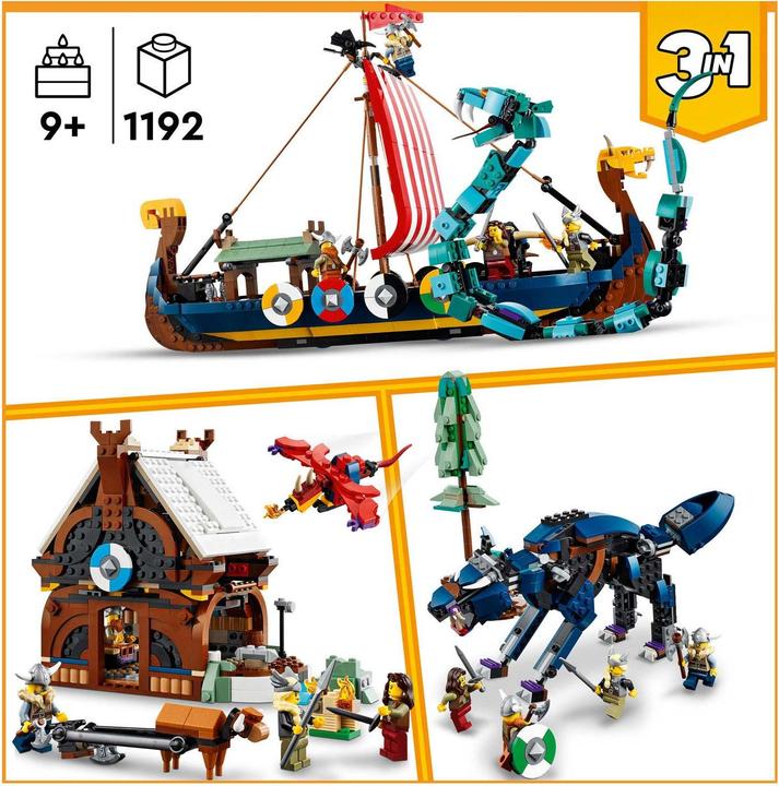 Actual product image LEGO Viking ship with Midgard serpent (31132, LEGO Creator 3-in-1)