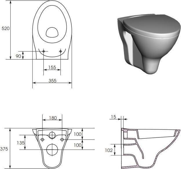 Productafbeelding Cersanit Hangend Watercloset Mito Rood Met Durop