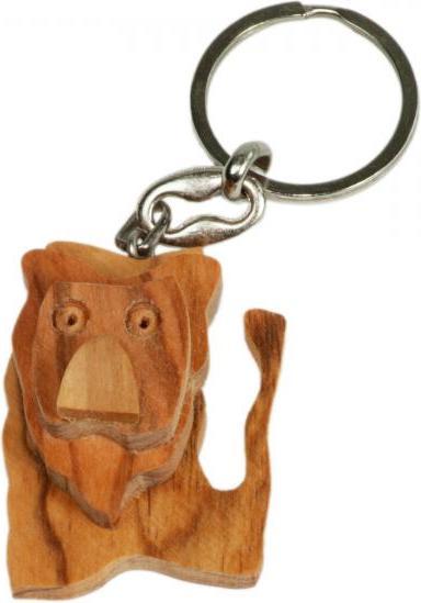 Natura Punto 3er-Set Schlüsselanhänger Hund, Katze und Löwe, aus Olivenholz, braun, 5 x 5 cm