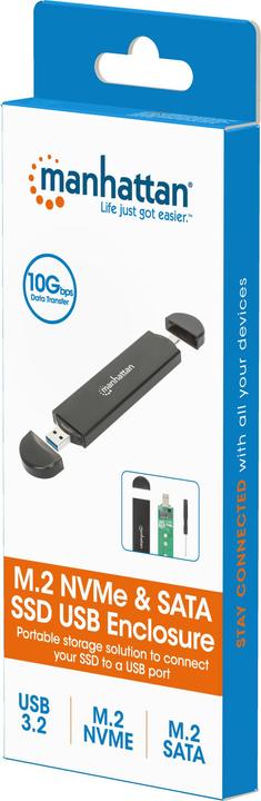 Actual product image Manhattan M.2 NVMe and SATA SSD USB hard drive enclosure (M.2 2230)