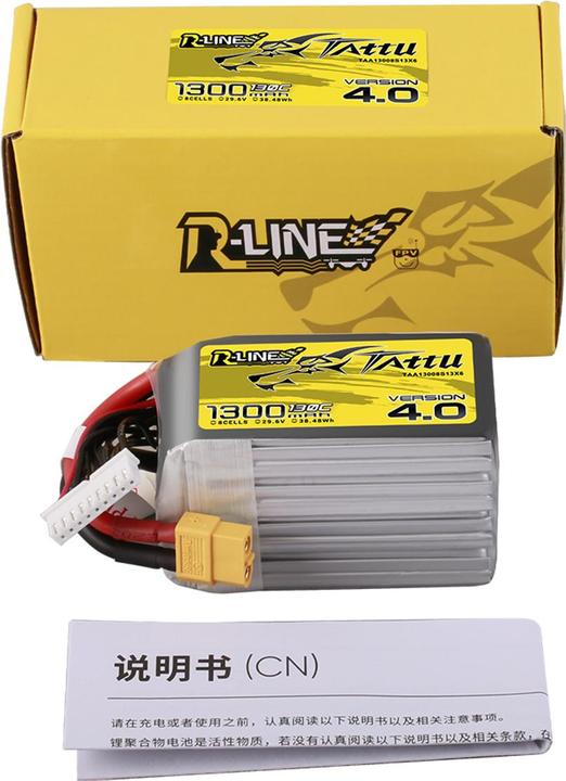 Actual product image Tattu R-Line Version 4.0 1300mAh 29.6V 130C 8S1P Lipo Battery Pack with XT60 Plug (29.60 V, 1300 mAh)