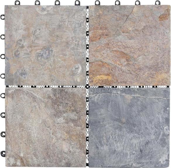 Produktbild Swisshandel24 Steinfliese, Bodenfliese Steckfliese Balkon/Terrasse Naturstein, 11x je 30x30cm = 1m² Granit bunt (11 x, 30 x 30 cm)