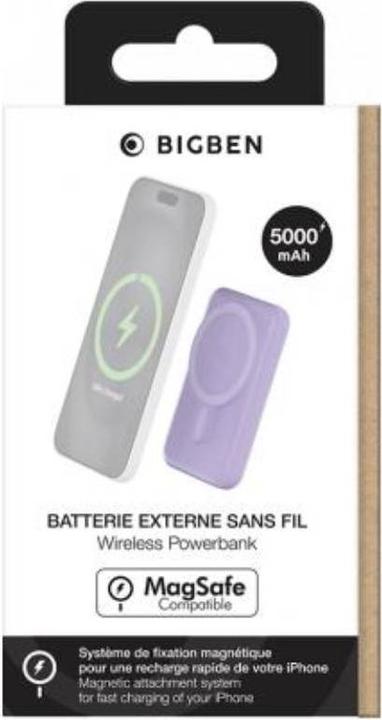 Actual product image Bigben Powerbank Induction Charger, MagSafe Compatible Purple (5000 mAh, 10 W)