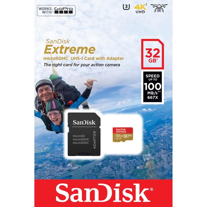 Image du produit SanDisk Action microSDHC SC 32GB Extr.100MB A1 (32 Go, microSDHC, U3, UHS-I)