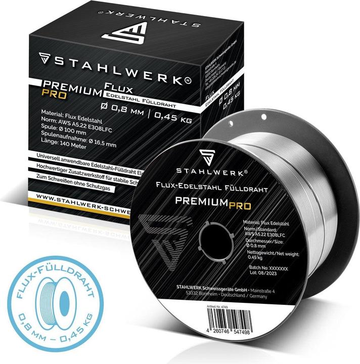 Produktbild Stahlwerk Fülldraht FLUX Edelstahl E308LFC 0,8 mm 0,45 kg Drahtrolle Drahtspule