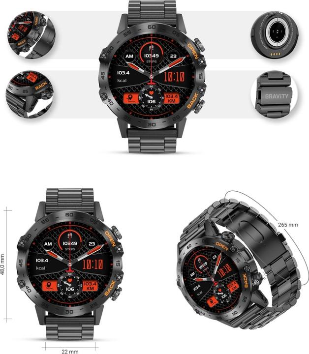 Produktbild Gravity SMARTWATCH MĘSKI GT9-2 - WYKONYWANIE POŁĄCZEŃ, CIŚNIENIOMIERZ (sg021b) (48 mm)