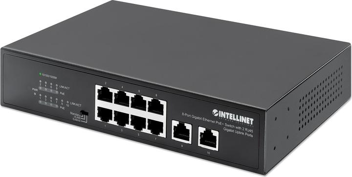 Produktbild Intellinet 8-Port Gigabit Ethernet PoE+ Switch mit 2 RJ45 Gigabit Uplink-Ports (10 Ports)