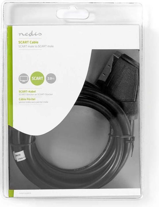 Productafbeelding Nedis Scartkabel (mannetje naar mannetje, 2 m) Zwart (2 m, Scart)