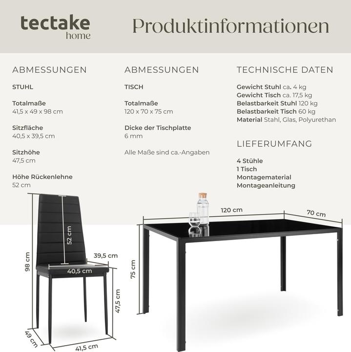 Immagine prodotto tectake Essgruppe Berlin (120 x 70 x 75 cm)