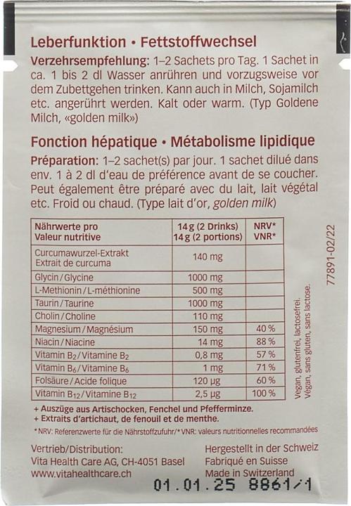 Nährwerte und Zutaten Vita AmaraDrink DTX (30 Stück, Pulver, 294 g)