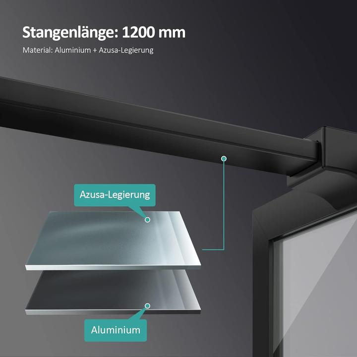 Produktbild Emke Walk-In Duschwand Glas 120x195cm, 8mm Glas einfache Reinigung, Duschtrennwand, Schwarz (195 cm, 120 cm, 200 cm)
