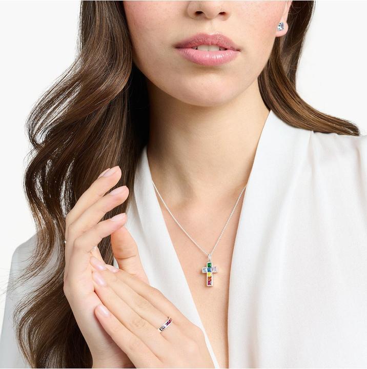 Actual product image Thomas Sabo Chain cross colorful stones silver (925 silver, 40 - 45 cm)