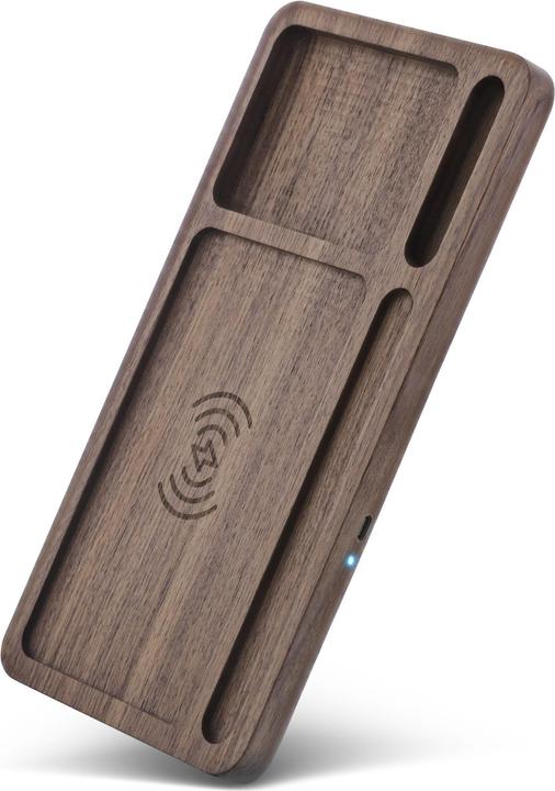 Actual product image InLine WoodCharge - Organiser with integrated Qi charging surface made of walnut wood (15 W)
