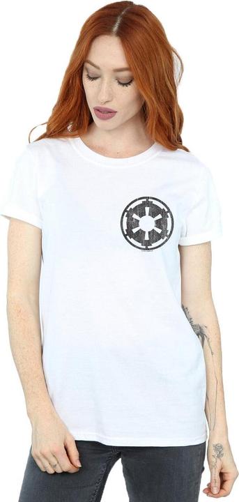 Actual product image Star Wars Womens/Ladies The Mandalorian Galactic Empire Insignia Breast Print Cotton Boyfriend T-Shirt (XL)