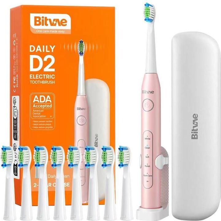 Bitvae Sonic toothbrush with tips set, holder and case D2 (pink) (Schallzahnbürste)