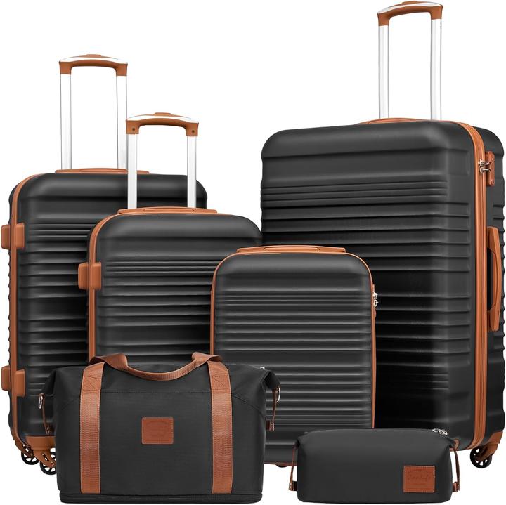 Image du produit Coolife 6-teiliges Koffer-Set (93 l, Bagage à main (jusqu'à 50l), M (50 - 90l), L (90 - 115l))