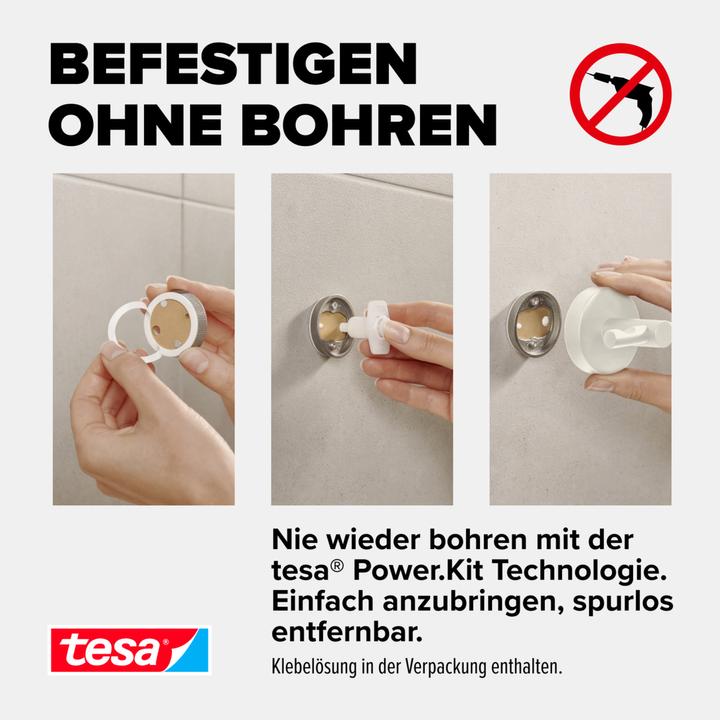 Produktbild tesa MOON WHITE Handtuchhaken inkl. Klebelösung ohne Bohren