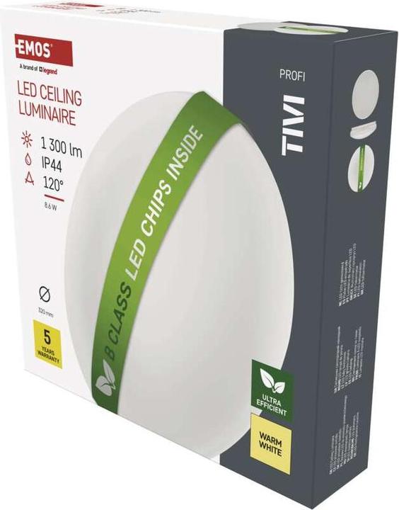 Actual product image Emos LED ceiling light TIVI, A CLASS, round white 8.6W, IP44, warm white (1300 lm)