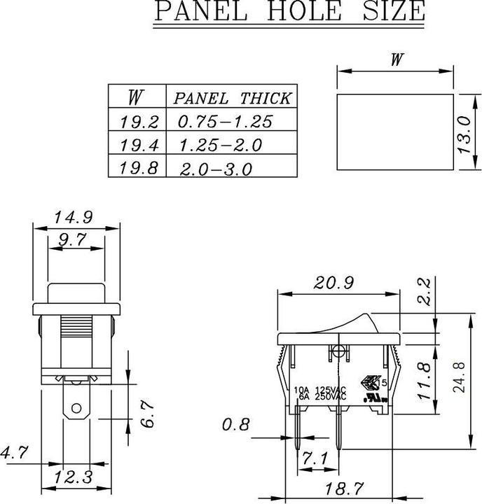 Produktbild Velleman Power Rocker Switch 3A-250V Spdt On-Off-On