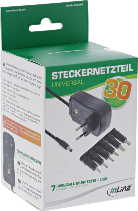 Produktbild InLine Universal Steckernetzteil 30W mit USB (30 W)