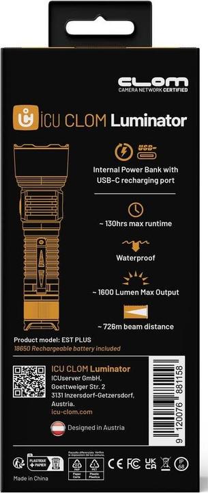 Produktbild ICUserver ICU Luminator LED Taschenlampe Grosse Reichweite, IP68 (wasserdicht), mit USB-Sch (1600 lm)