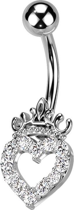 Actual product image Star Piercing Banane silber mit Kugel Herz und Krone Kristalle silber (Surgical steel 316L, Brass)