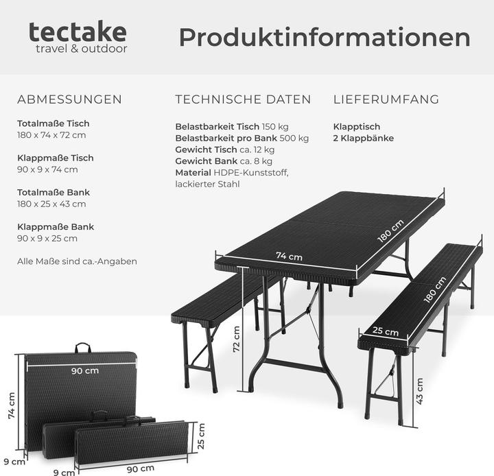 Produktbild tectake Campingtischgarnitur klappbar