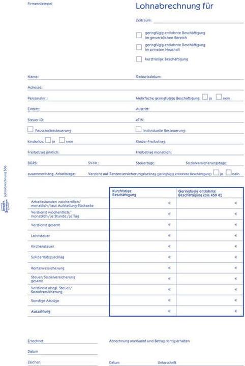 Produktbild Avery Lohnabrechnung für geringf. Beschäftigte (50 x)