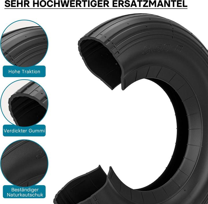 Produktbild Wiltec Reifenmantel 3.50-8 350x100mm 130kg Schubkarre Reifen Rad Mantel Luftrad