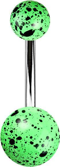 Actual product image Star Piercing Banana silver with two balls green colour splash (Acrylic, without brass, Surgical steel 316L)