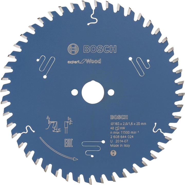 Bosch Professional Zubehör Circular saw blade Expert for Wood, 165 x 20 x 2.6 mm, 48