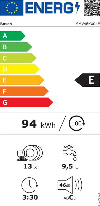 Energy Label Bosch Hausgeräte Series 4 SMV46KX04E Dishwasher 13 place settings E