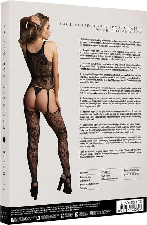 Image du produit Le Désir Lace suspender bodystocking with round neck - O/S (Taille unique)