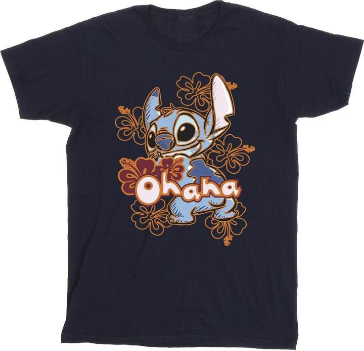 Disney Lilo And Stitch Ohana Orange Hibiscus TShirt (M)
