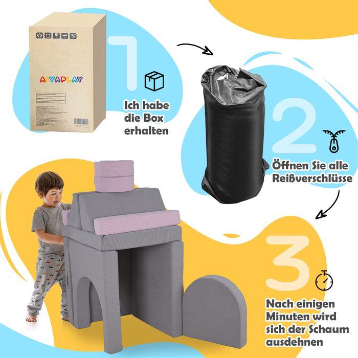Immagine prodotto Swisshandel24 Kindersofa,12-Teilige Modulare Kindercouch aus Schaumstoff, Softbaustein, grau/rosa (Divano per bambini)