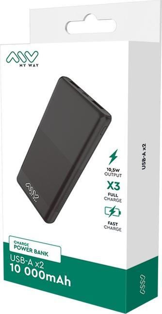 Actual product image My Way MYWAY POWERBANK 2 USB 10 000mAh NOIR (10000 mAh, 10.50 W, 10 Wh)