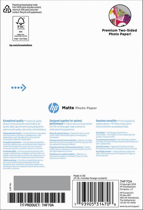 Actual product image HP Matte Photo Paper (180 g/m², 10 x 15 cm, 25 x)